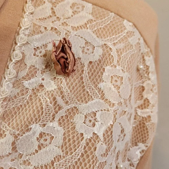 Vintage Lacy Afternoon Shell Kepler Lace Rosette Cardigan Peach Plus Size 1X - Picture 9 of 14